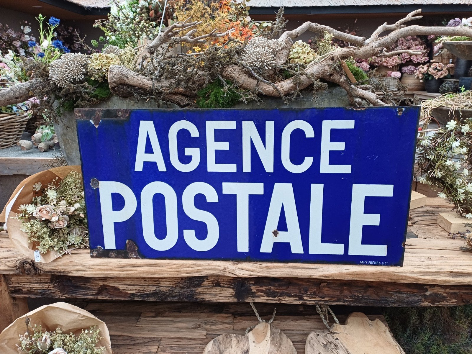 Authentiek Frans geëmailleerd bord "Agence Postale", Ophalen