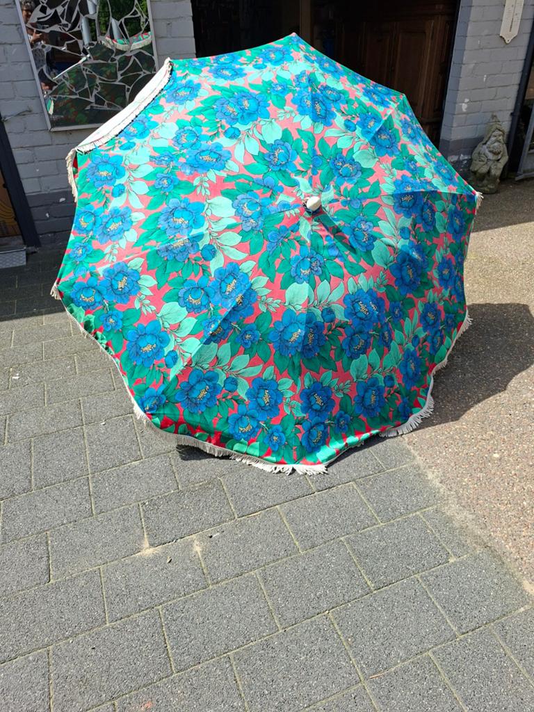 Vintage parasol met Bloemenprint, Ophalen, Gebruikt, 1 tot 2 meter, Strandparasol