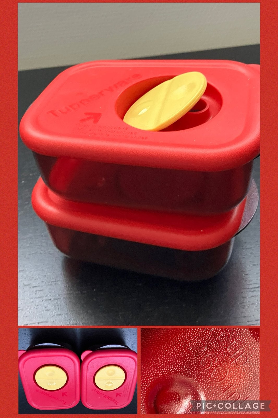 2x rode bakjes “gele opening” Tupperware/z.g.a.n, Bewaardoos, Zo goed als nieuw, Met deksel, Rood