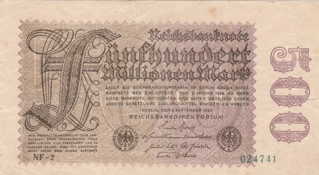 500 millionen mark 1923 duitsland, Postzegels en Munten, Bankbiljetten | Europa | Niet-Eurobiljetten, Ophalen of Verzenden, Duitsland