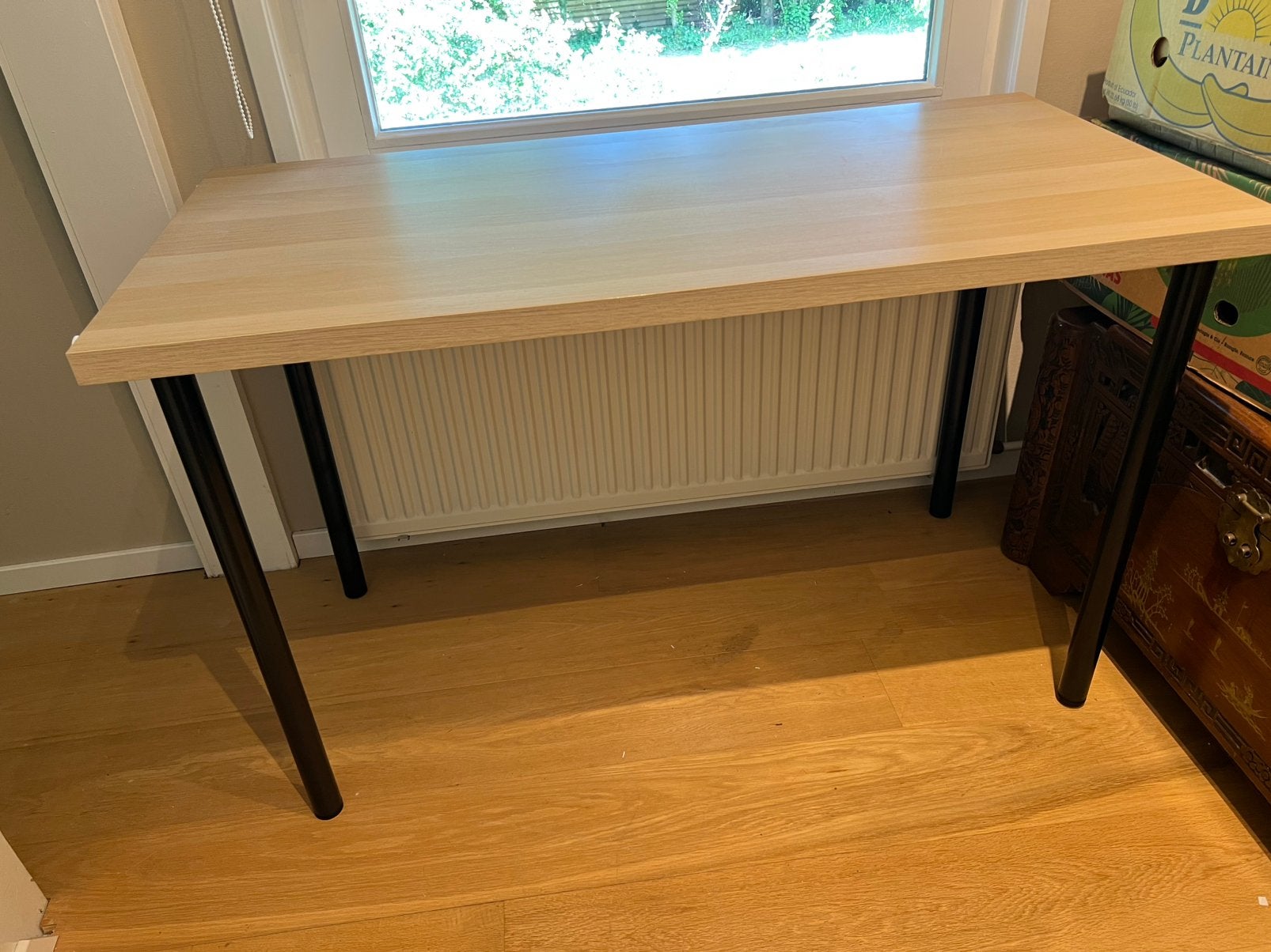 Ikea Lagkapten bureau met zwart metalen poten (als nieuw), Ophalen, Opbergruimte, Gebruikt, Hout