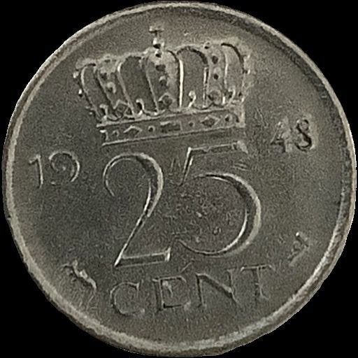 nikkel kwartje 1948 25 cent florijnen, Postzegels en Munten, Munten | Nederland, Ophalen of Verzenden, Koningin Wilhelmina, 25 cent
