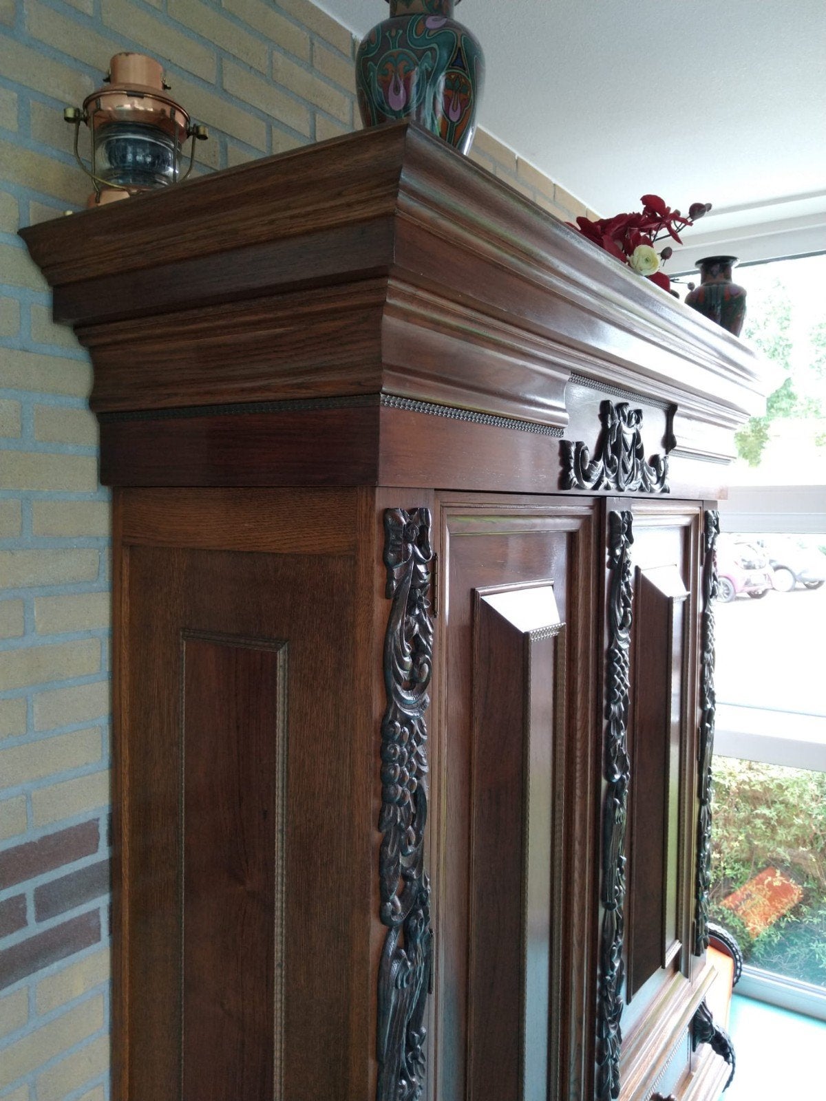 Een eiken Rankenkast, Ophalen, 100 tot 150 cm, Eikenhout, Met lade(s)