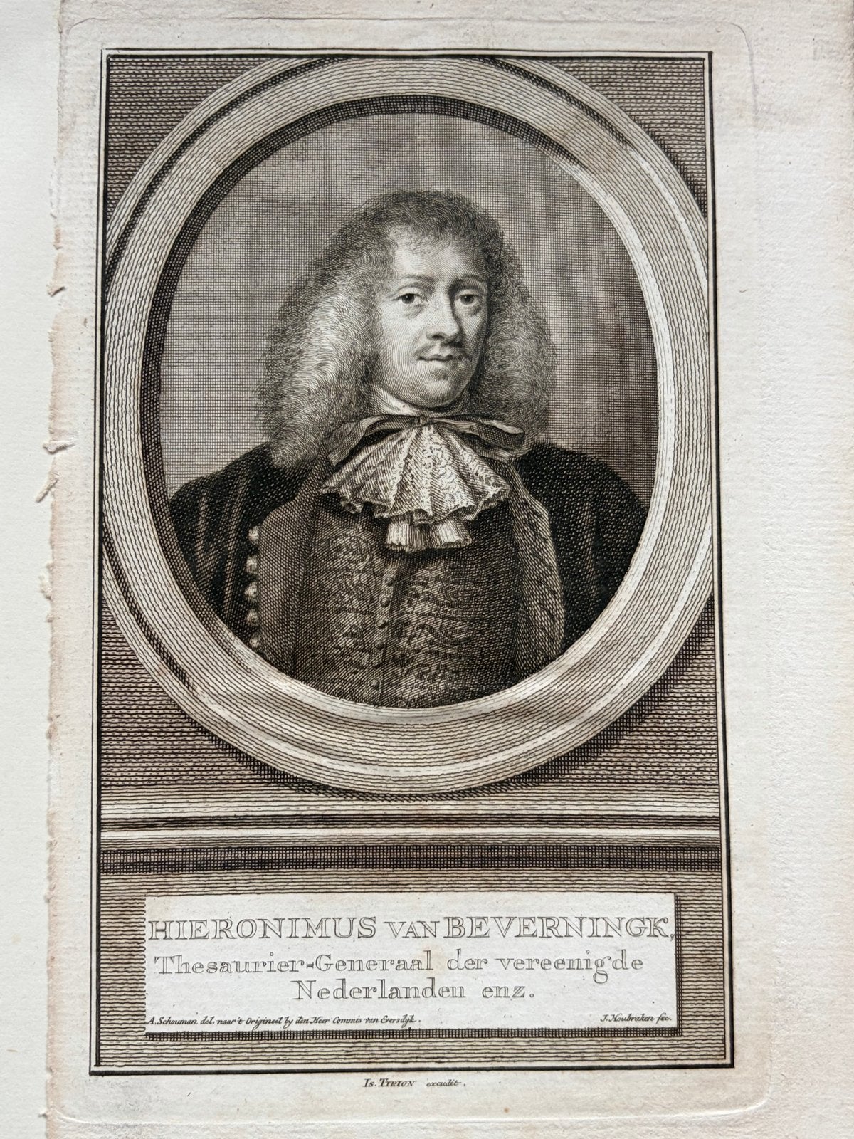 Antieke prent Hieronymus van Beverningk, Thesaurier  (1752), Ophalen of Verzenden, Gravure, Met tekst, 11 cm