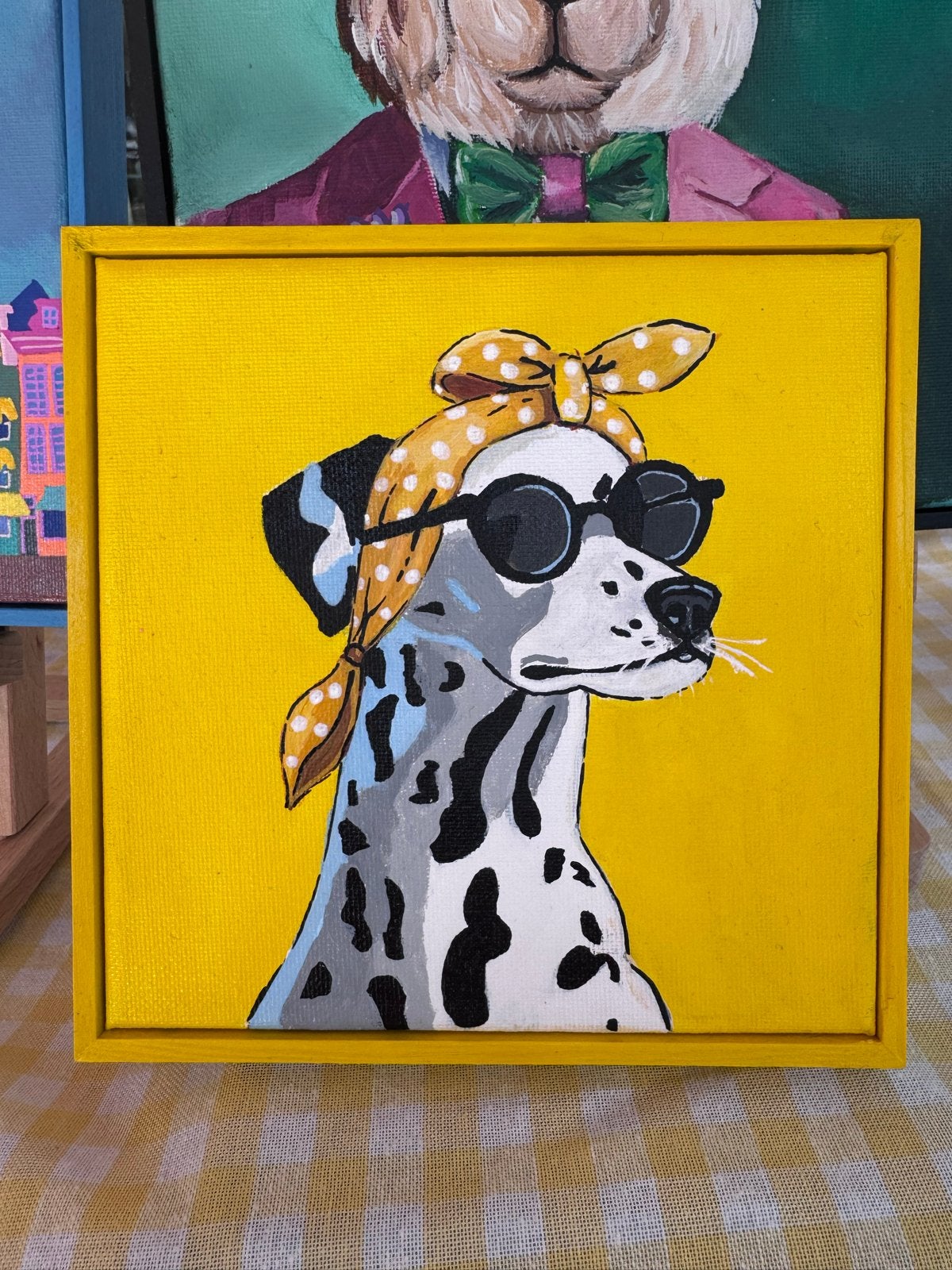 Zelf geschilderd schilderij Dalmatiër met zonnebril, Antiek en Kunst, Acrylverf, Hout, Handgeschilderd, Ophalen of Verzenden