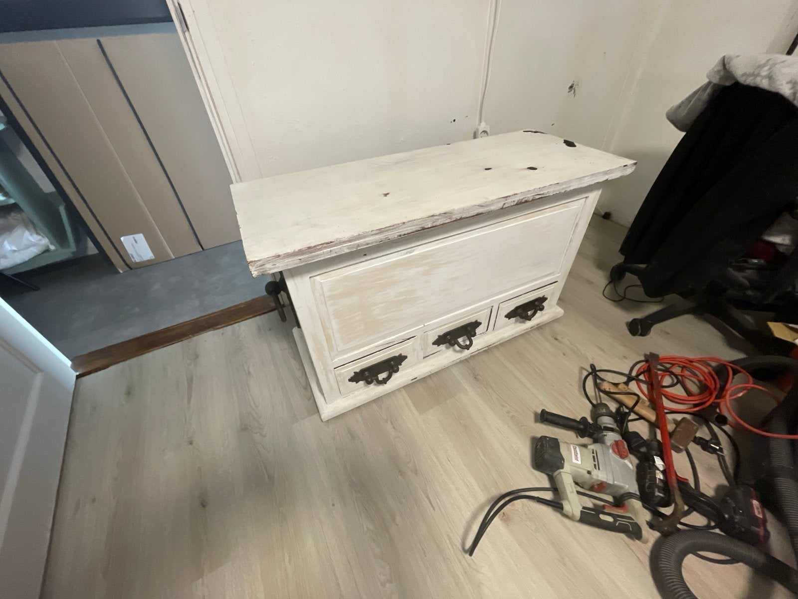 Vintage houten kist met lades - wit geverfd, Ophalen