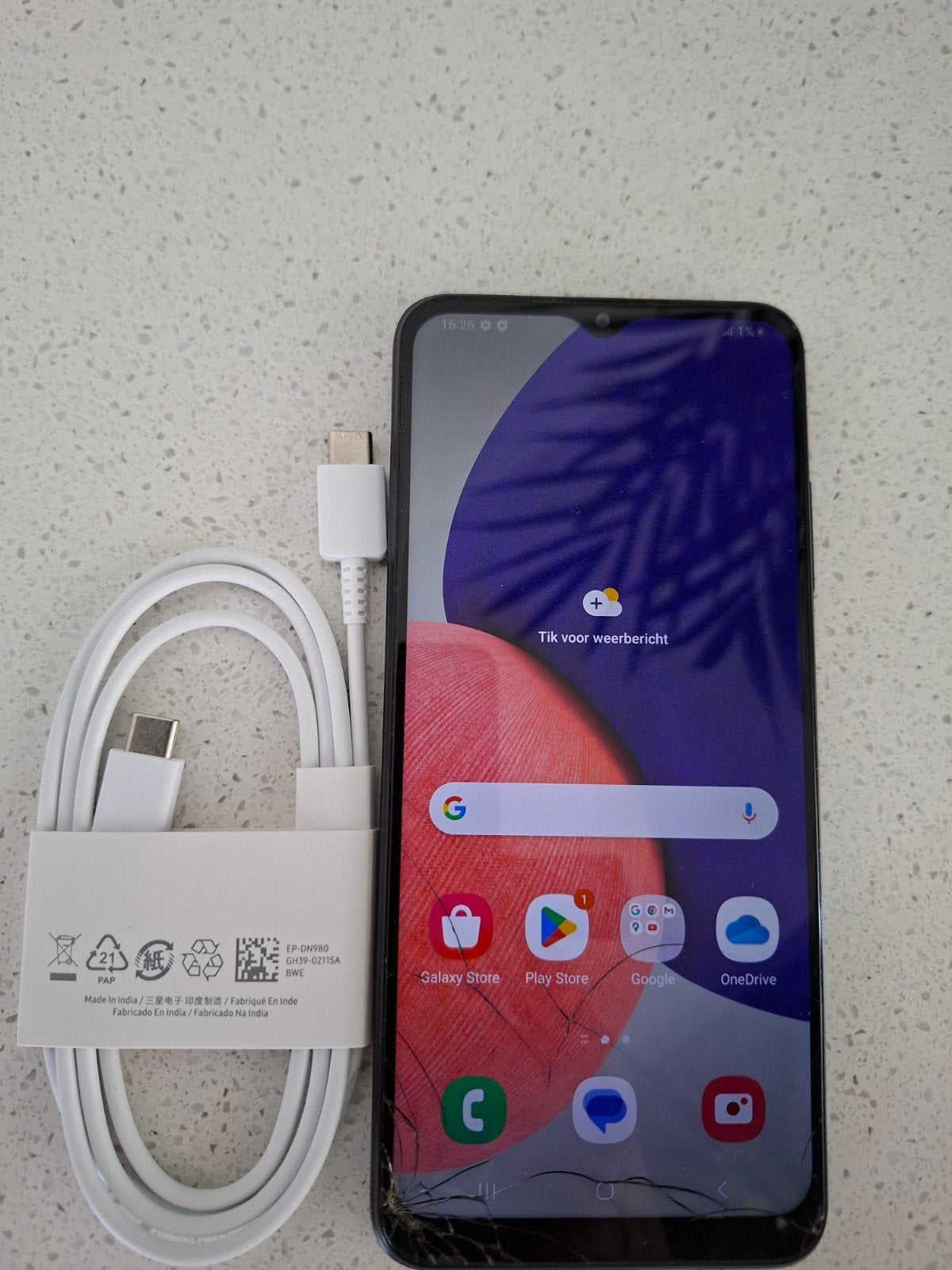 Samsung Galaxy A22 5G - Barst onderin, touchscreen werkt, Telecommunicatie, Mobiele telefoons | Samsung, Ophalen, Gebruikt, Zwart