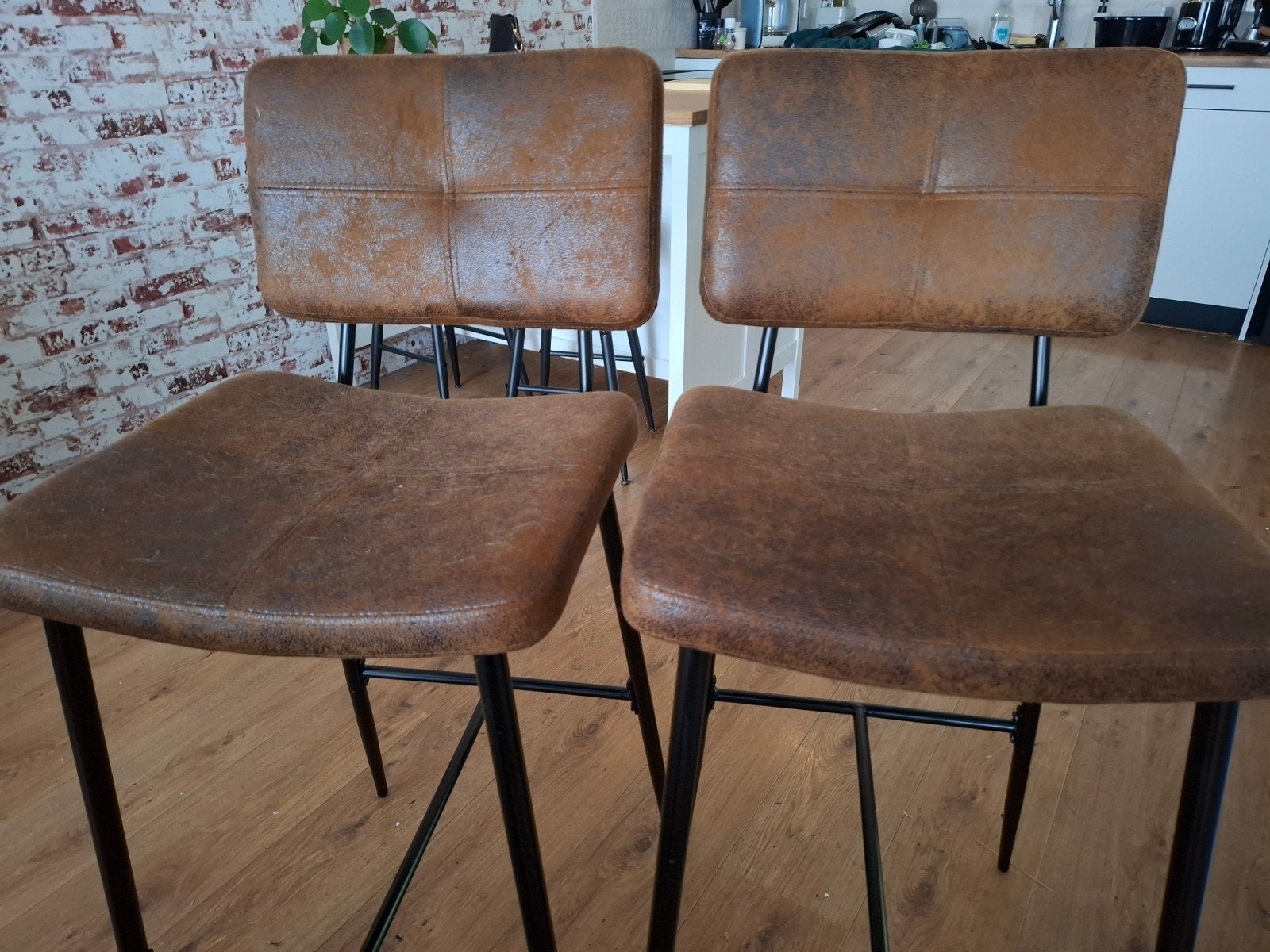 Set van industriele krukken, kunstleer suede, Ophalen, Kunststof, Met voetsteun, 60 tot 90 cm