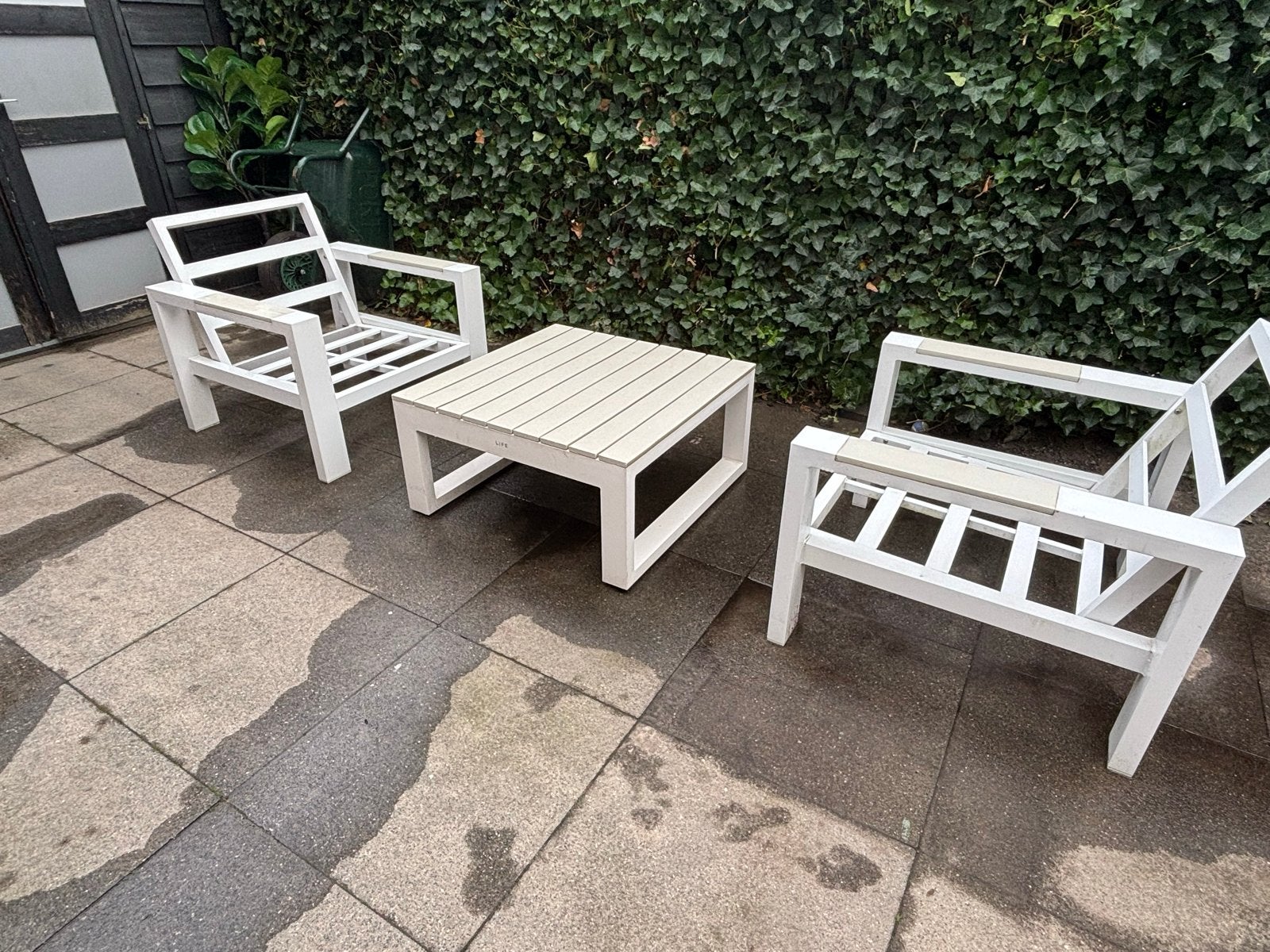 Life Salontafel en 2 fauteuils, Tuin en Terras, Gebruikt, Bijzettafel, Aluminium, Loungeset
