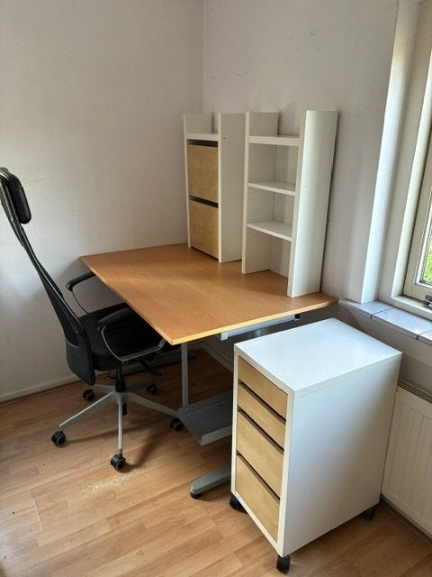 ikea bureau, bureaustoel en ladenkastje, Ophalen, Gebruikt, 120 cm, Spaanplaat of MDF
