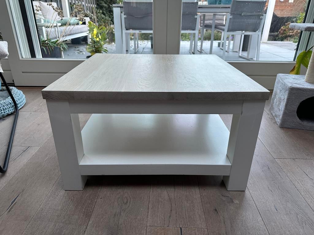 Massief eikenhouten salontafel, Ophalen, 50 tot 100 cm, Zo goed als nieuw, Minder dan 50 cm