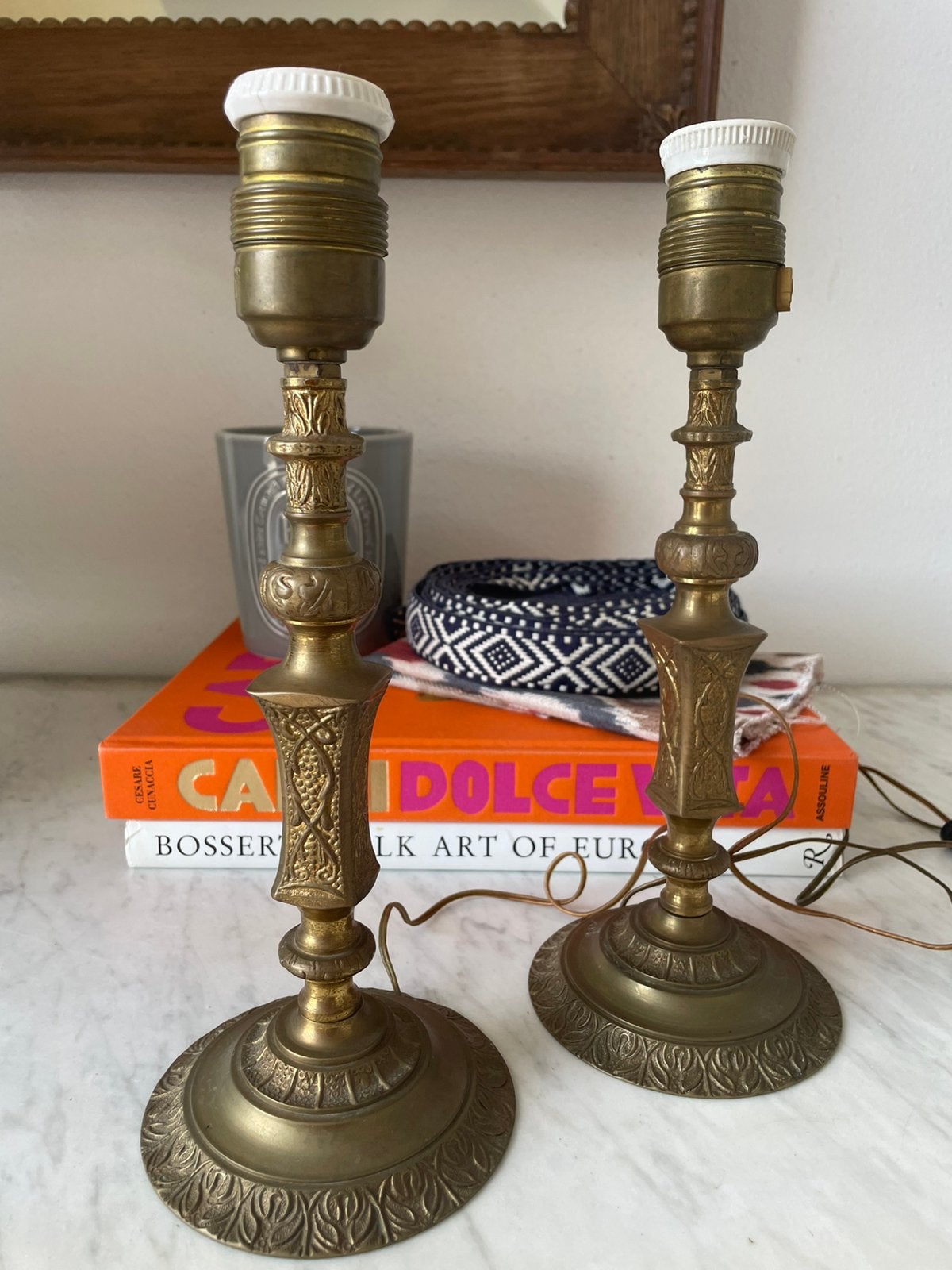 Rijkelijk gedecoreerde set lampenvoeten, patina, Antiek en Kunst, Verzenden