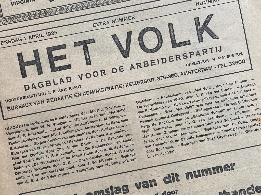 25-jarig Jubileumnummer van Het Volk 1 april 1925, Ophalen of Verzenden
