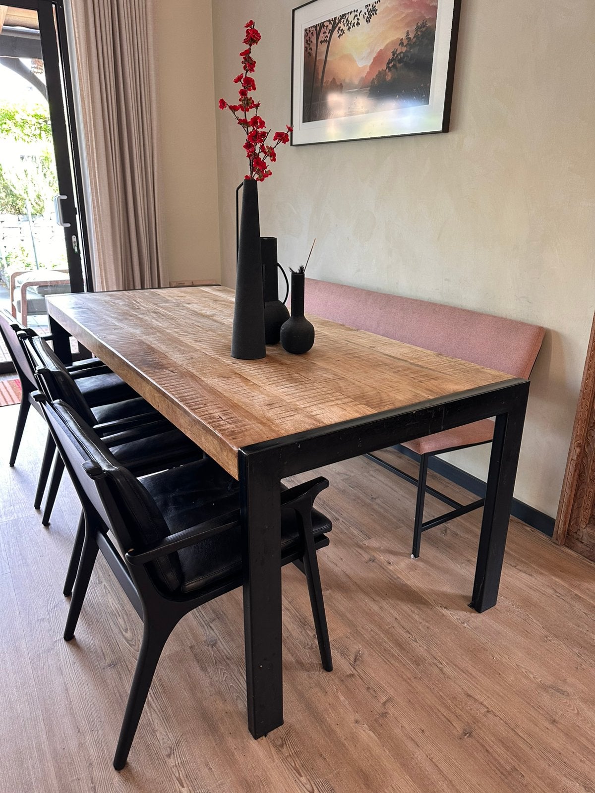 Eettafel mangohout 200x90 cm, Ophalen, 200 cm of meer, 50 tot 100 cm, Zo goed als nieuw