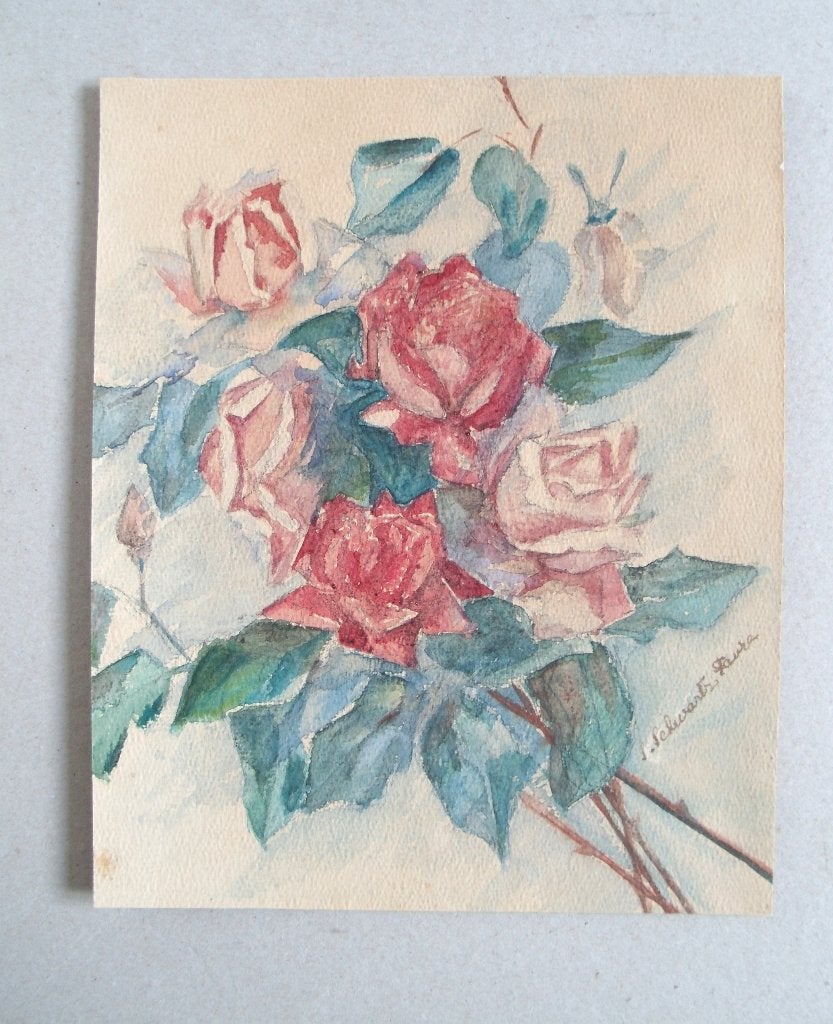 Hollandse School - S. Schwartz - Rozen - aquarel - ca. 1950, Antiek en Kunst, Ophalen