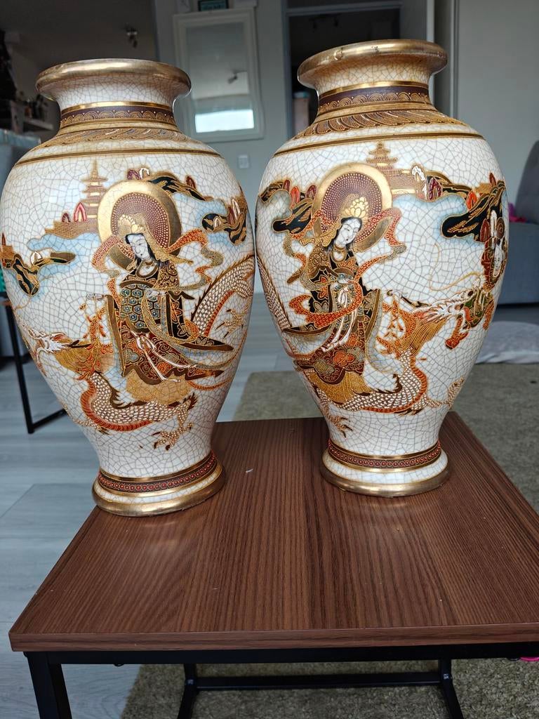 Set grote Japanse Satsuma vazen – handbeschilderd – 32 cm, Ophalen of Verzenden