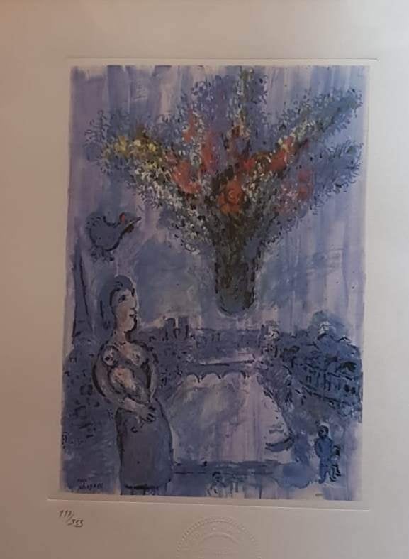 Marc Chagall(1887)Kleur Zink Ets "Vaas aan de Hemel "Gen Ges, Dagelijks leven, 50 cm, 40 cm, 1950 - 1999