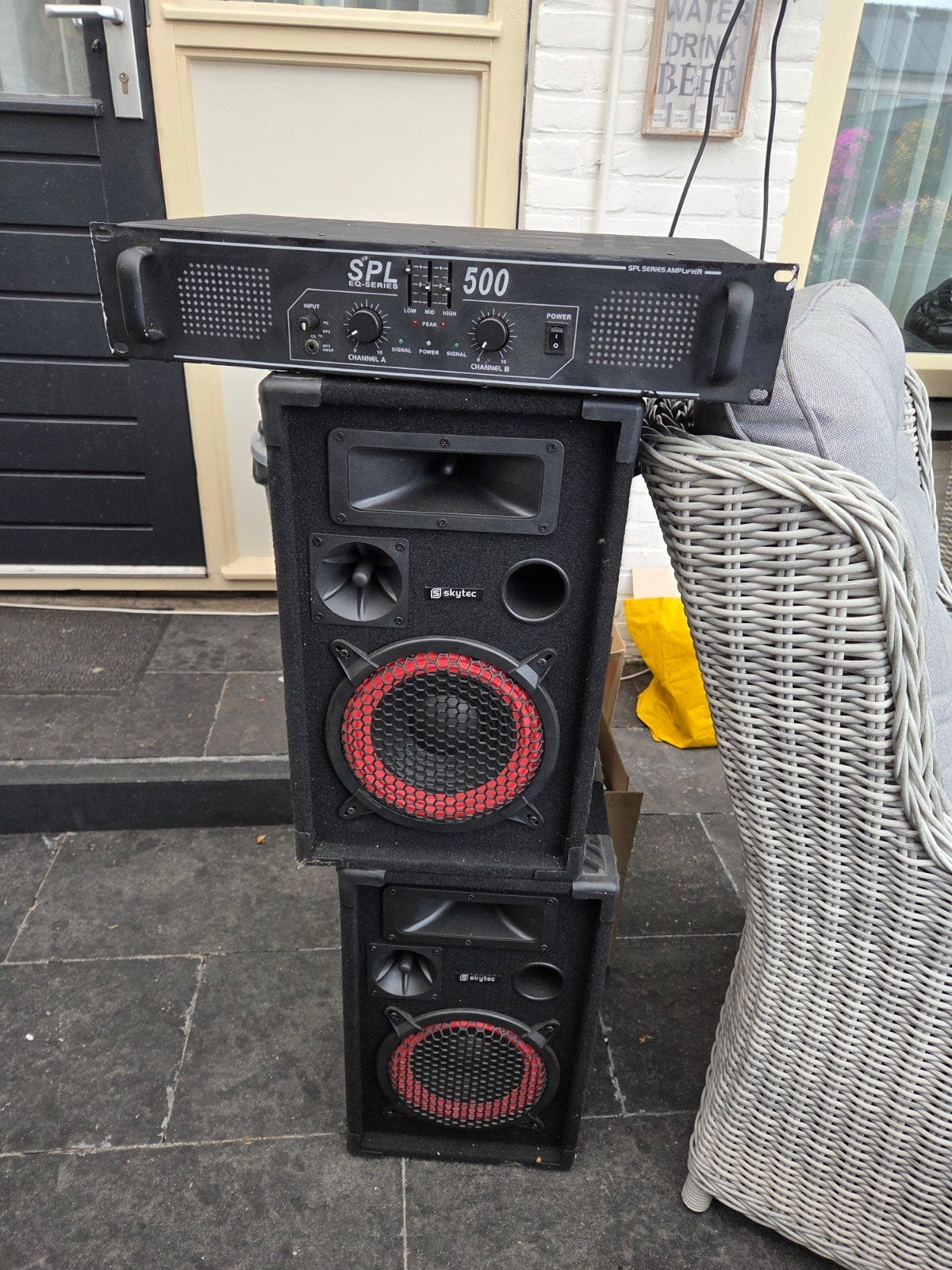 SPL 500 Versterker met Skytec Luidsprekers, Ophalen of Verzenden