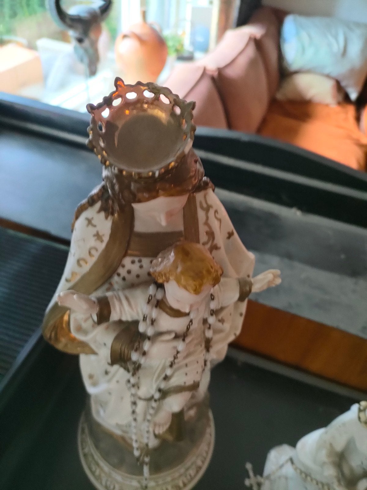 Antiek Mariabeeld met Kind en Rozenkrans - 45 cm, Antiek en Kunst, Ophalen