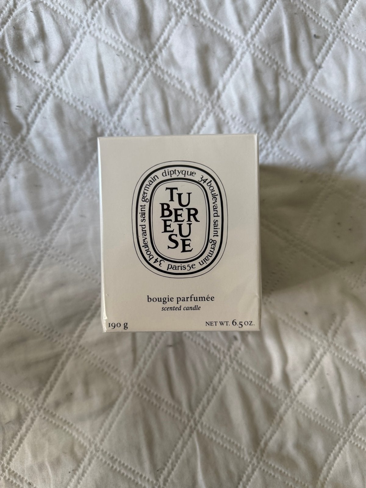 Diptyque Tubereuse Geurkaars 190g - Nieuw in doos, Huis en Inrichting, Verzenden, Kaars, Wit, Overige merken