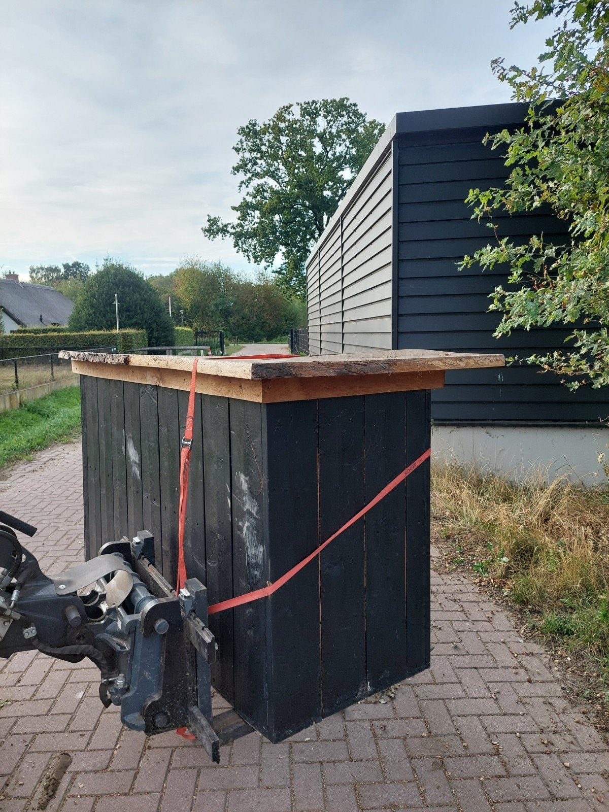 Robuuste bar met eiken blad - 2,2m x 1,1m, Huis en Inrichting, Barren, Ophalen, Gebruikt