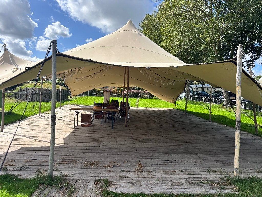 stretchtent 10 x 15 mtr gebruikt te koop, Tuin en Terras, Partytenten, Ophalen, Gebruikt, Overige typen, 6 meter of meer