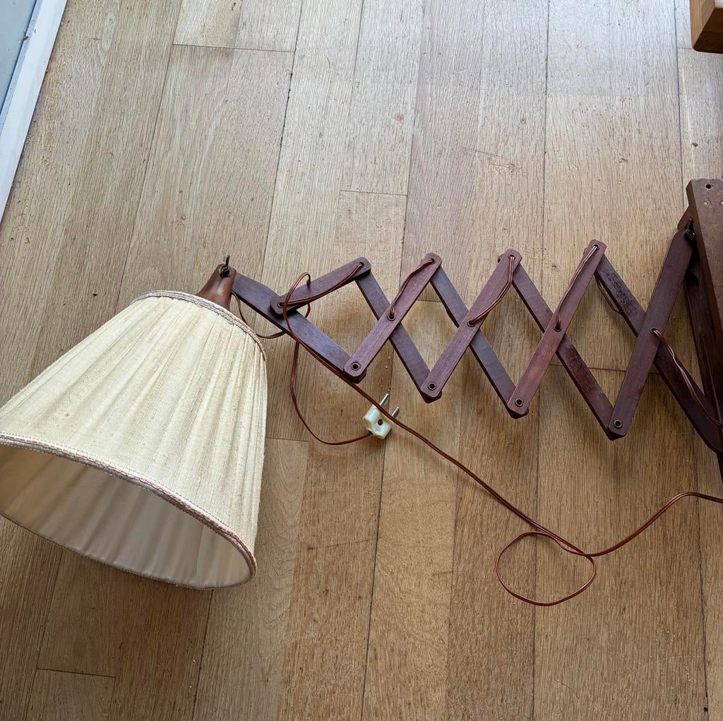 Vintage schaarlamp scandinavisch teakhout, Ophalen of Verzenden, Zo goed als nieuw