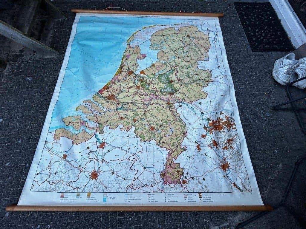 Wandkaart van Nederland, Antiek en Kunst, Antiek | Schoolplaten, Ophalen of Verzenden, Natuur en Biologie