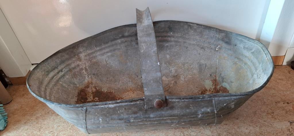 Vintage Zaaibak Zink / verzinkt Kuip met Handvat, Antiek en Kunst, Ophalen of Verzenden