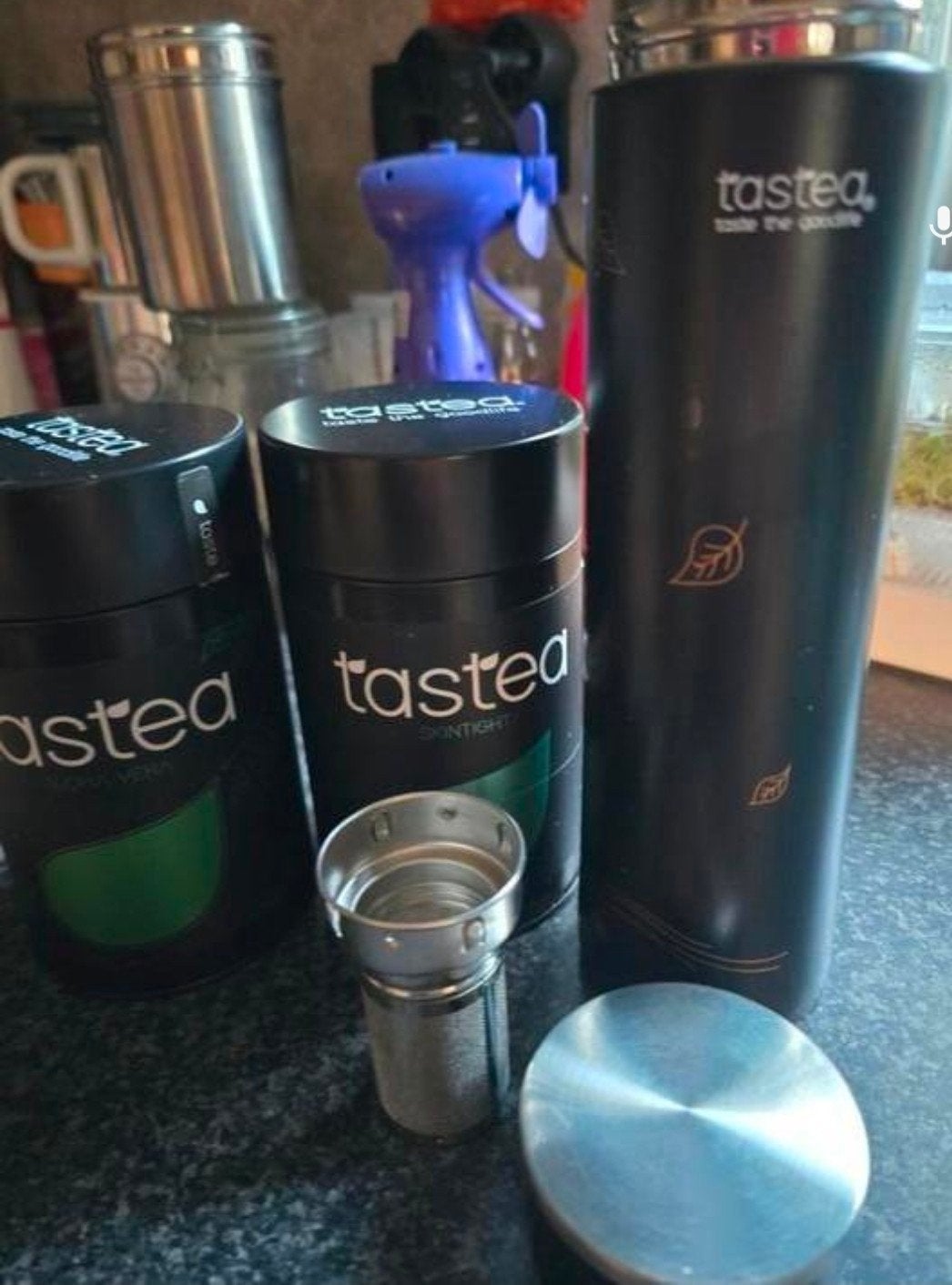 Tastea thermo fles met losse thee. Nieuwe fles, Glas of Glazen, Nieuw, Ophalen of Verzenden, Glas