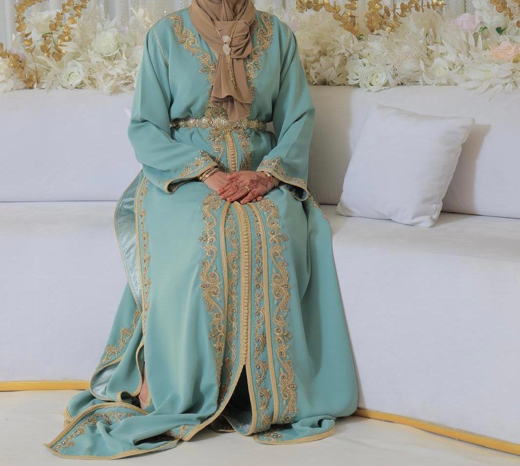 Prachtig Marokkaanse jurk/katan/takchita, Maat 38/40 (M), Overige typen, Blauw, Ophalen of Verzenden