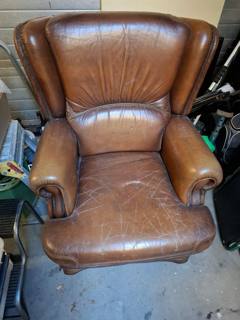 Lederen fauteuil, Ophalen, Gebruikt, 50 tot 75 cm, Leer