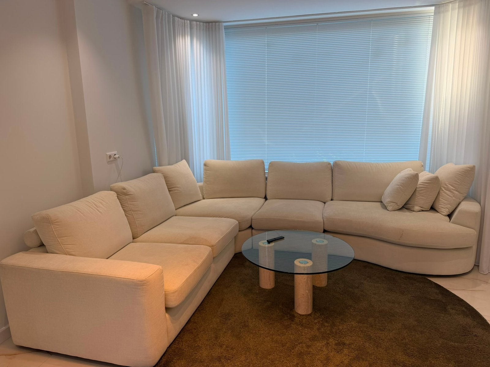 Luxe Hoekbank Beige, Ophalen, Gebruikt, Stof, Grote L bank