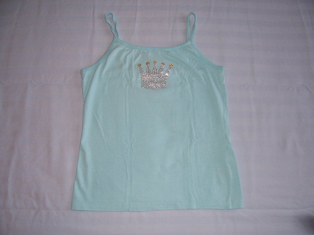 Heel mooi blauw topje in maat 146 met kroontje in glitters, Ophalen of Verzenden, Zo goed als nieuw, Meisje, Shirt of Longsleeve