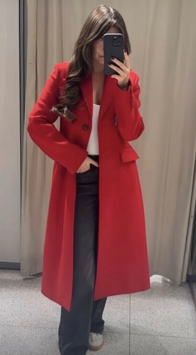 Zara Studio Limited Edition Wollen Jas XS Rood, Kleding | Dames, Ophalen of Verzenden, Zo goed als nieuw, Maat 34 (XS) of kleiner