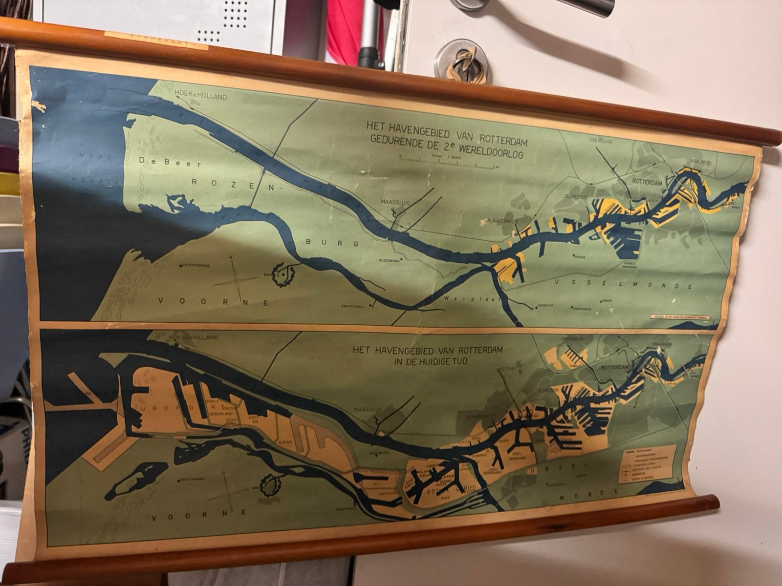 Havengebied rotterdam 2e wereldoorlog/huidige tijd wandkaart, Antiek en Kunst, Ophalen, Aardrijkskunde