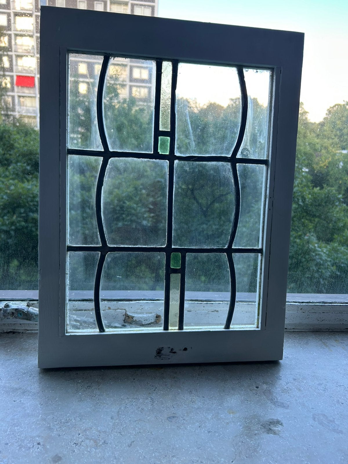 Koopje antiek glas in lood raampje artdeco, Doe-het-zelf en Verbouw, Ophalen, Gebruikt, Minder dan 80 cm, Glas in lood