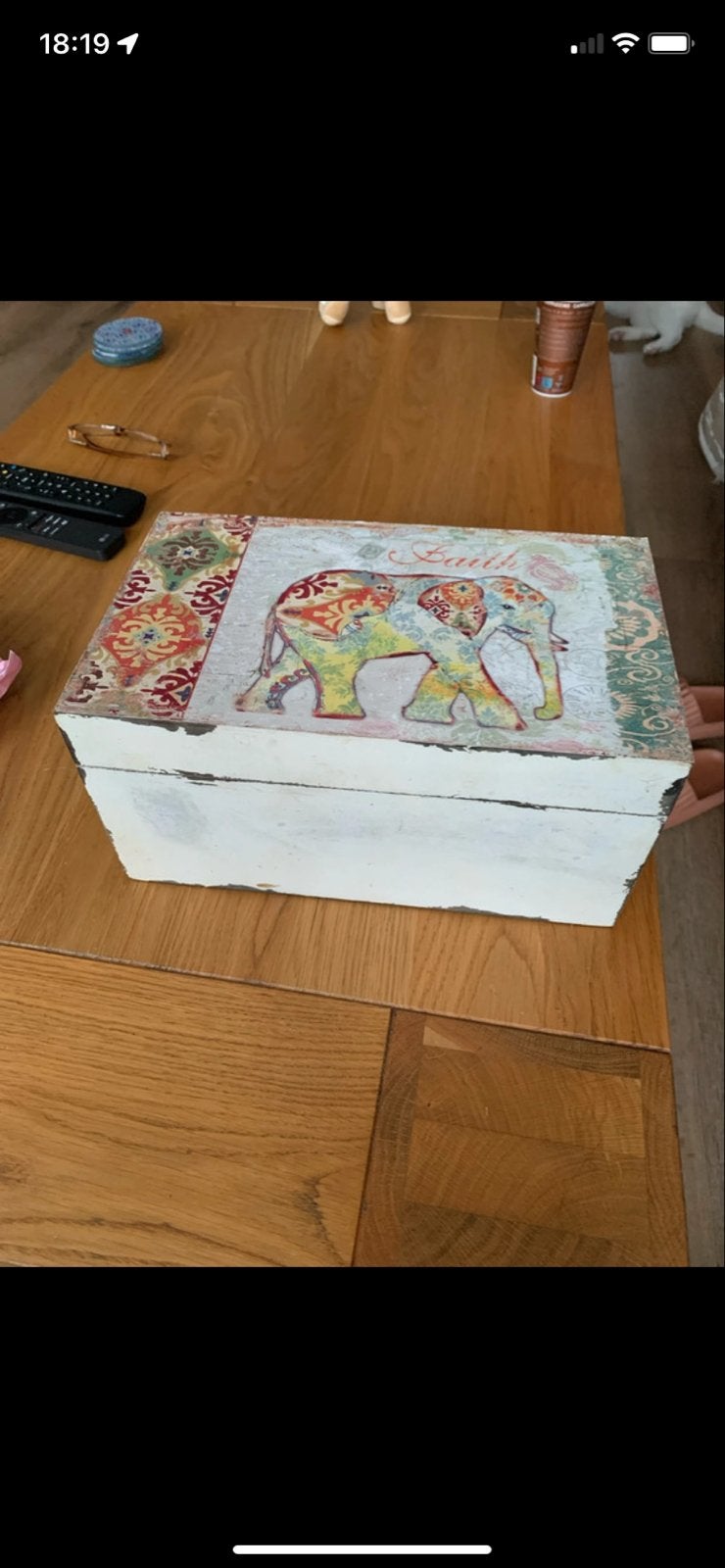 Decoratieve houten opbergdoos met olifant design, Minder dan 50 cm, Gebruikt, Ophalen of Verzenden, 5 – 50