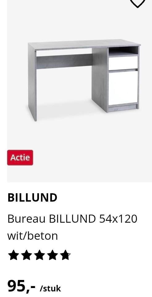 Bureau BILLUND 54x120 wit/beton, Met lades, Gebruikt, Spaanplaat of MDF, Ophalen of Verzenden