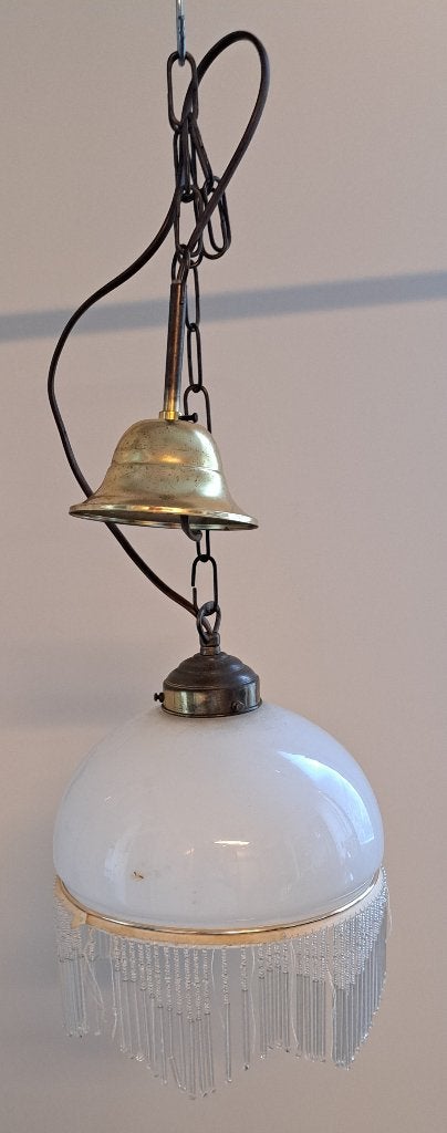 oude glazen hanglamp met franje, Ophalen of Verzenden