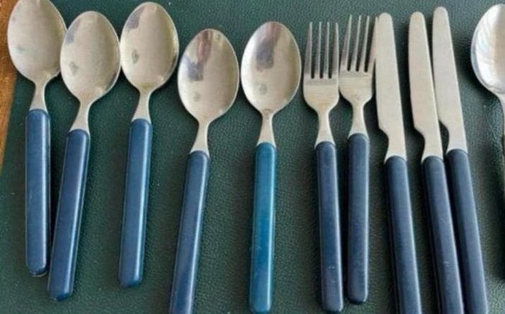 Camping Bestekset Blauw en Wit - 14-delig, Ophalen of Verzenden, Gebruikt