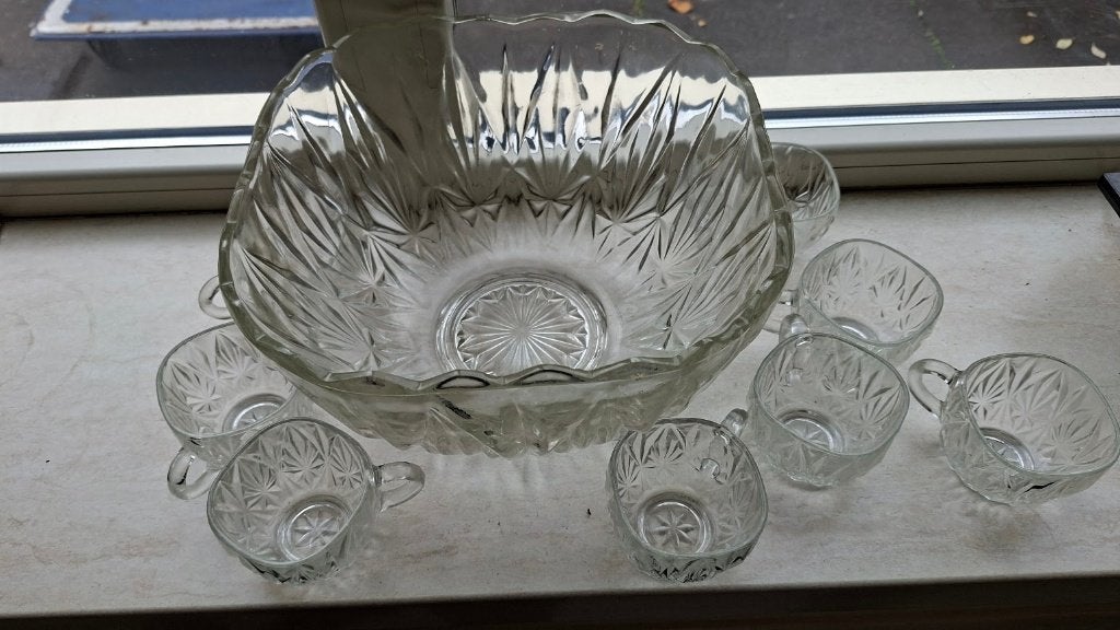 Vintage glazen punchset, Williamsport model van Hazel-Atlas, Ophalen, Gebruikt, Overige merken, Overige typen