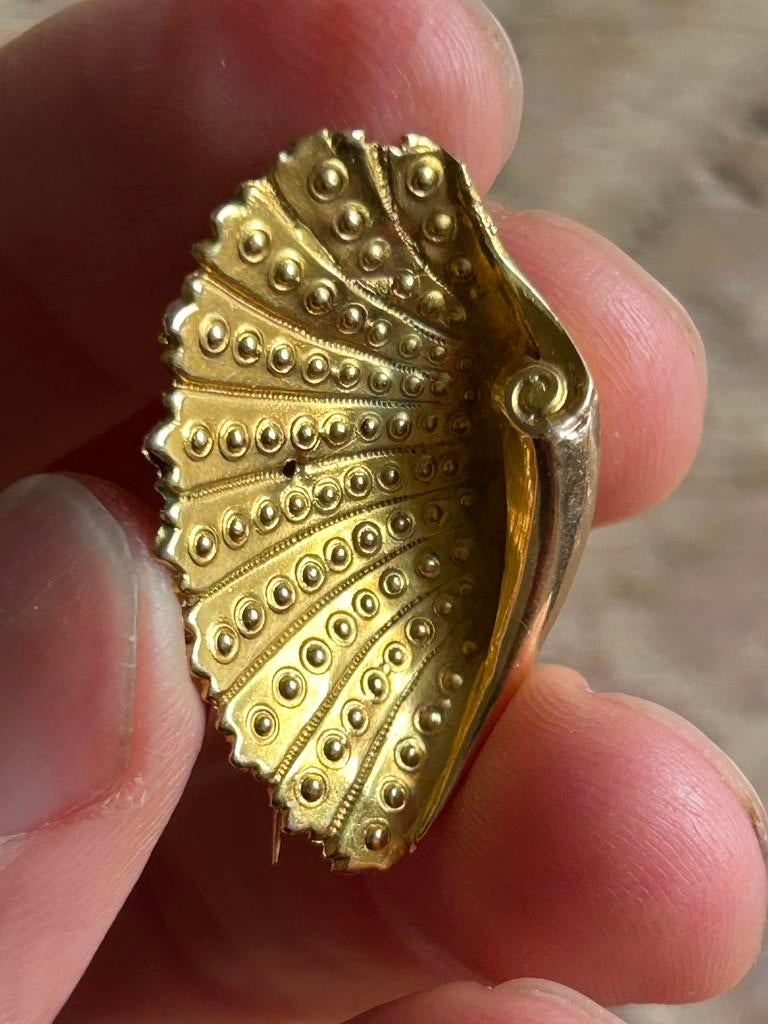 Vintage 14k Gouden Schelp Broche met Parelzetting 2,27 gr, Ophalen of Verzenden, Gebruikt, Minder dan 4 cm, Goud