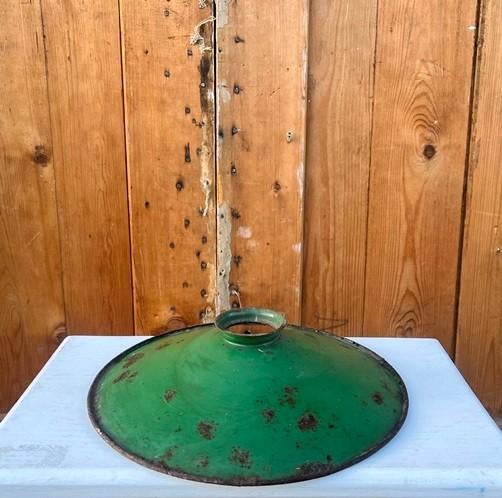 Kap hanglamp emaille origineel lamp groen Ø 26 cm ganglamp, Ophalen of Verzenden