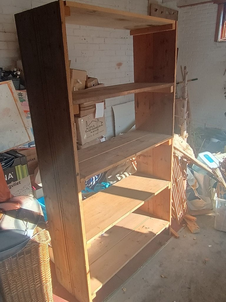 Gratis grote houten stellingkast, Ophalen, Gebruikt