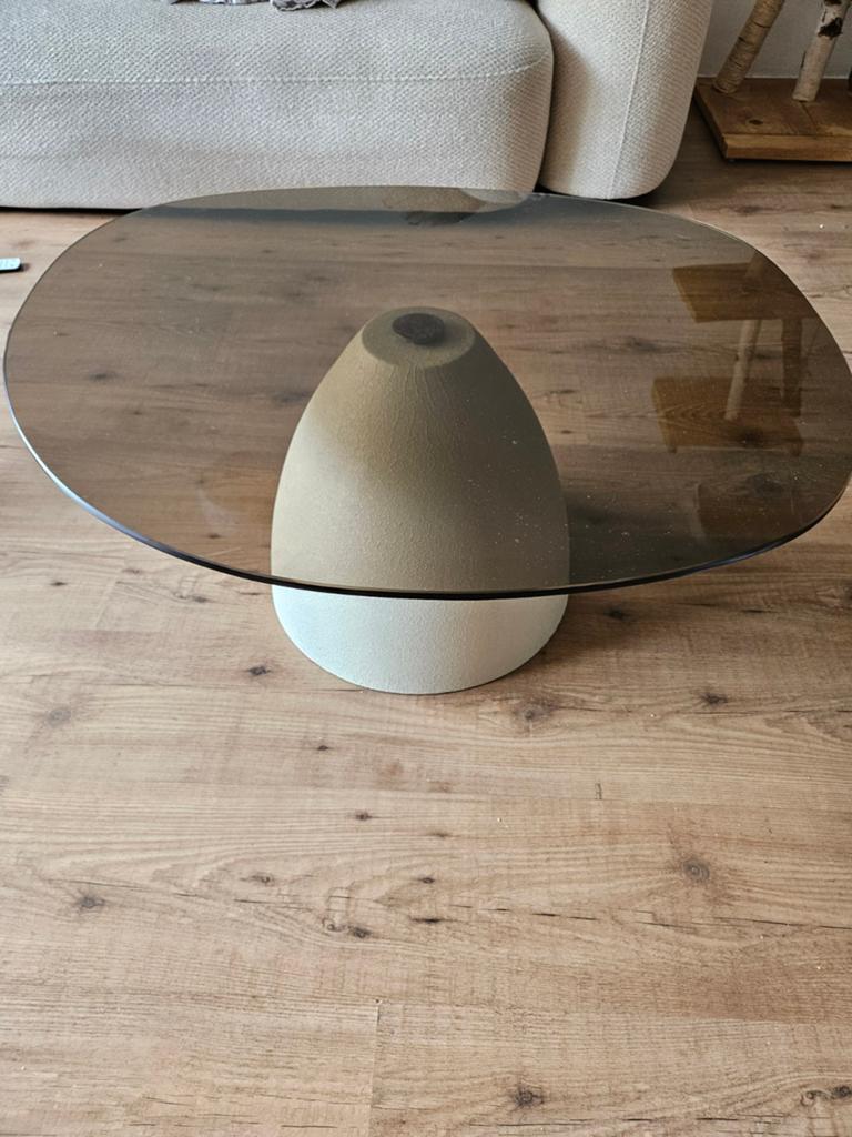 BRIX organische glazen salontafel met unieke voet, Ophalen, Modern, Organisch, Uniek, Gebruikt, 50 tot 100 cm