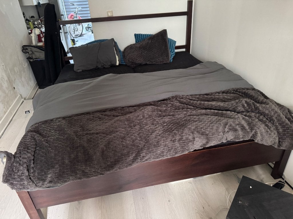 Bed, Ophalen, Bruin, Tweepersoons, Zo goed als nieuw