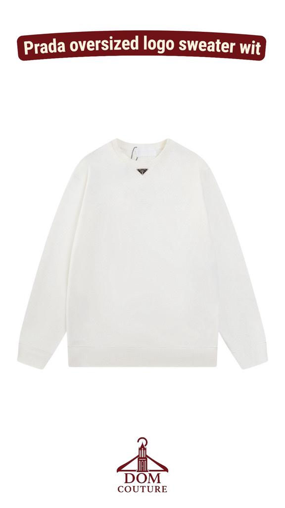 Prada “Oversized” logo sweater wit Maat M L DIRECT LEVERBAAR, Ophalen of Verzenden, Wit