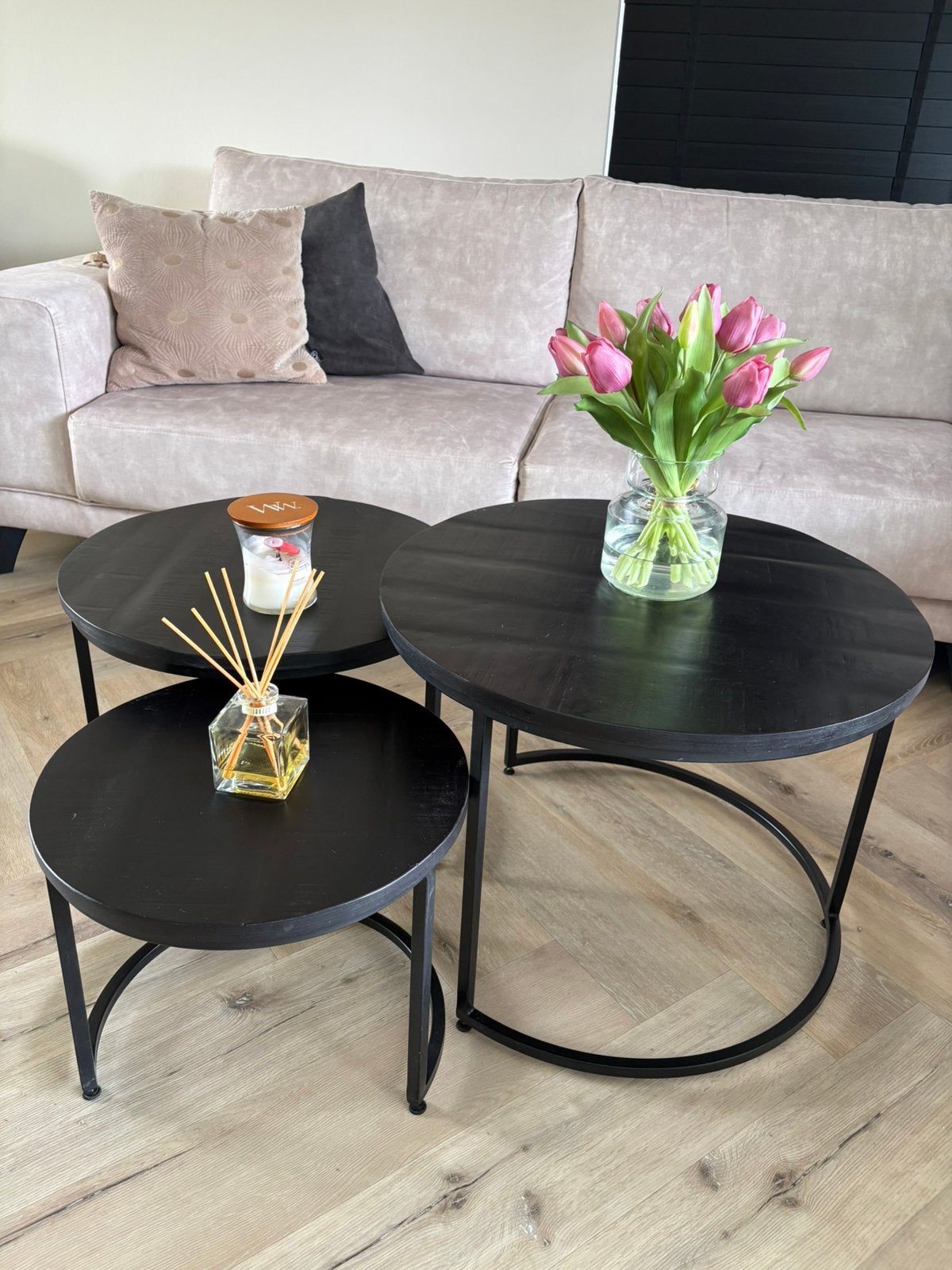 Ronde salontafeltjes Leenbakker, Huis en Inrichting, Tafels | Salontafels, Ophalen, Rond, 50 tot 100 cm, Zo goed als nieuw