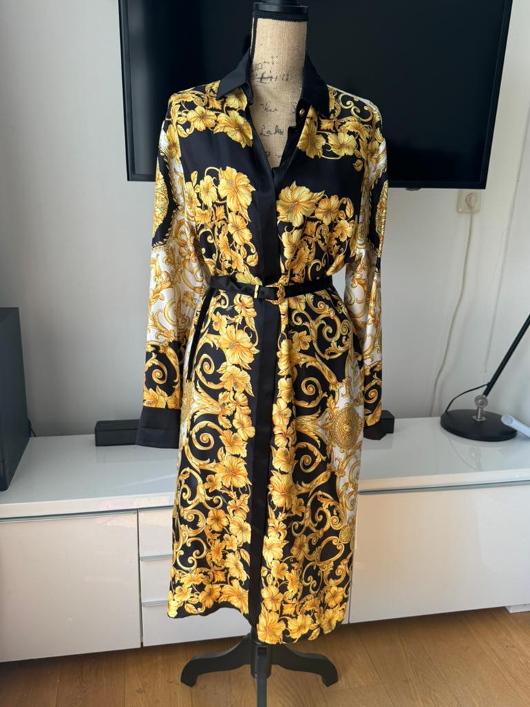 Versace Baroque Silk Midi Dress Multicolour, Maat 38/40 (M), Overige kleuren, Nieuw, Ophalen of Verzenden